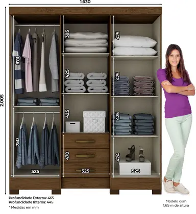 Roupeiro 06 Portas 03 Gavetas Castanho HP