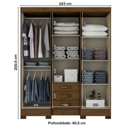 Roupeiro 06 Portas 03 Gavetas Castanho HP