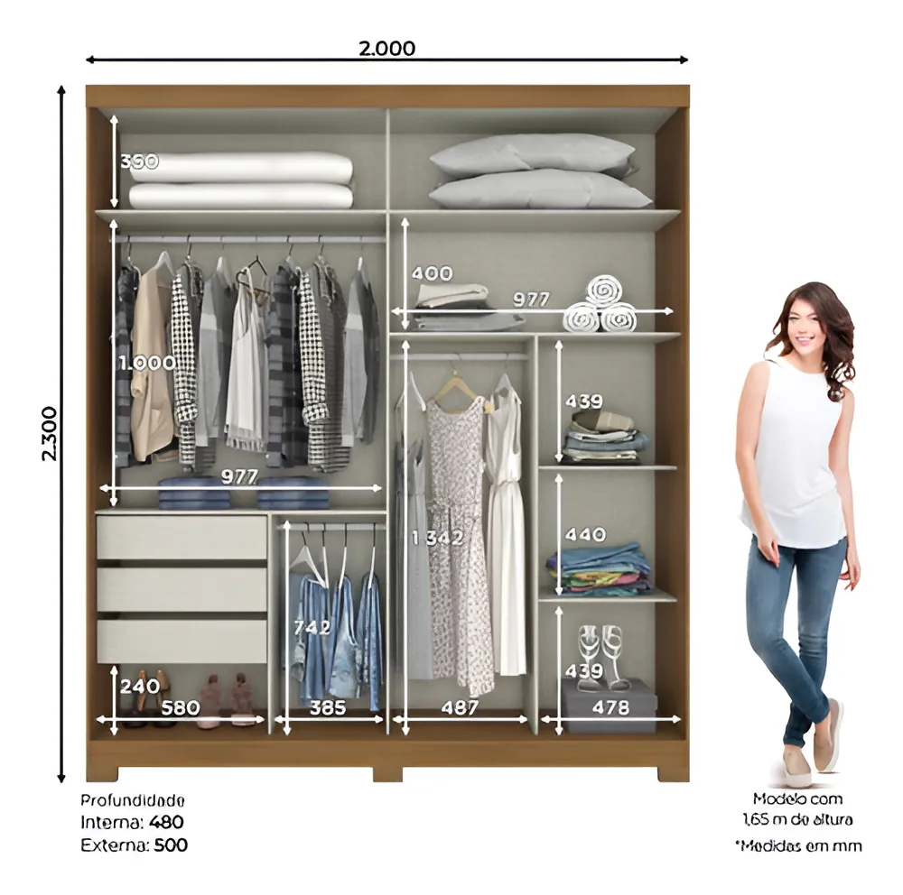 D239-127 Roupeiro Verg 02 Portas Deslizantes Nature/OFF White