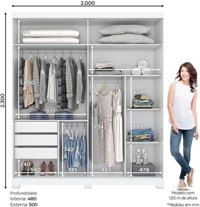 D239-66 Roupeiro Verg 02 Portas Deslizantes Branco