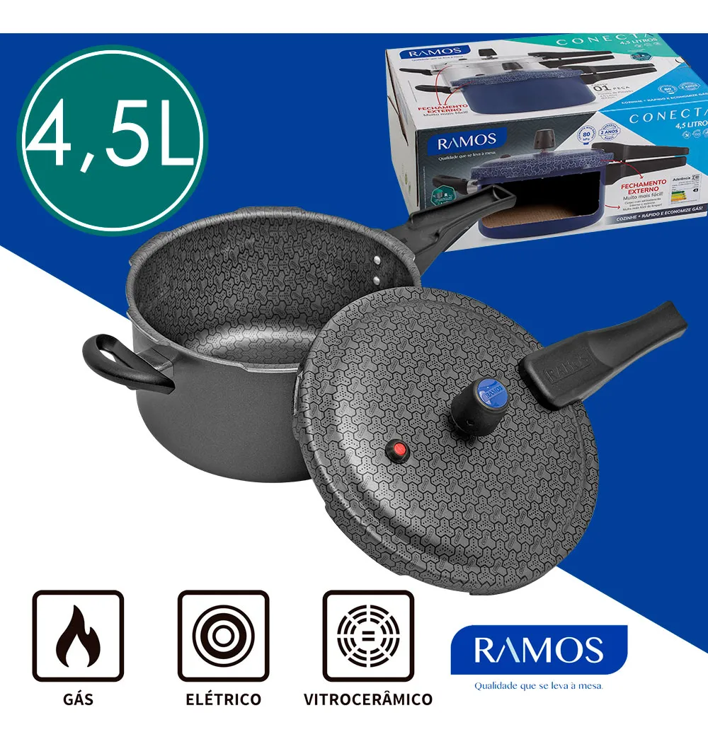 PANELA DE PRESSAO CONECTA RAMOS 4,5 L ANTIAD. GRAFITE (F.E.)