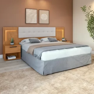 CABECEIRA BOX LOPAS 1,60 CALITAN 2023 – TECIDO CORANO BEGE C/LED AMENDOA CLEAN