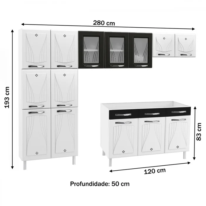 COZINHA COMPACTA 60 STAR NEW PRETA – 3 VID