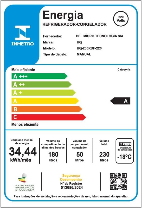 REFRIGERADOR HQ DEFROST 230L BR HQ-230RDF 127V