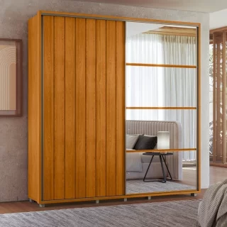 GUARDA ROUPA MONET 1 PTA C/ ESPELHO CINAMOMO/OFF WHITE