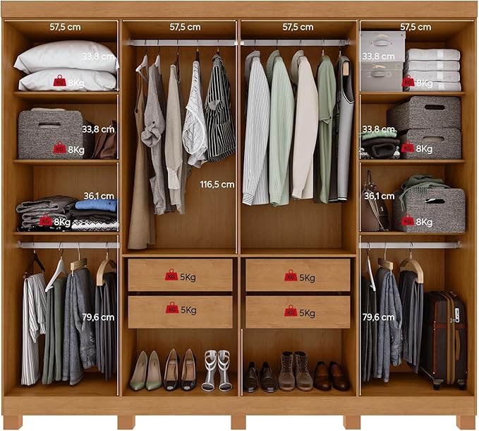 GUARDA ROUPA 08 PTS ANDARA SOFT 2024 – C/ESP E C/PES PVC AMENDOA CLEAN/OFF WHITE